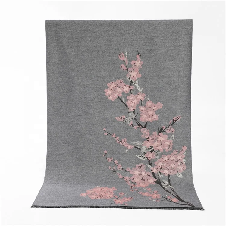 High Quality Best Selling Multiple Colour Jacquard Soft Winter Woman Scarf Shawl With Cherry Blossoms