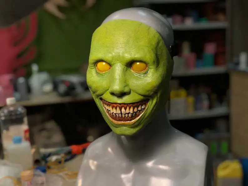 Realistic Exorcist smile white eyes demon Horror party supplies face costume Halloween mask
