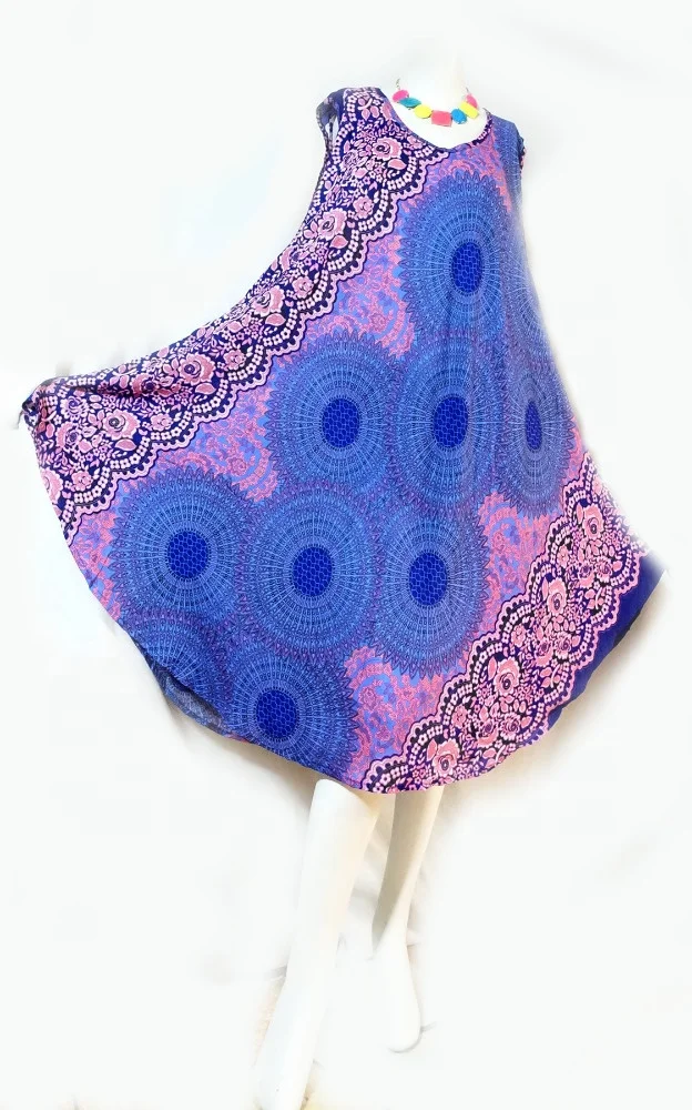 vintage retro thai style HIPPIE BOHO umbrella rayon dress mandanla print polka dot butterfly bat wing kaftan tank umbrella dress