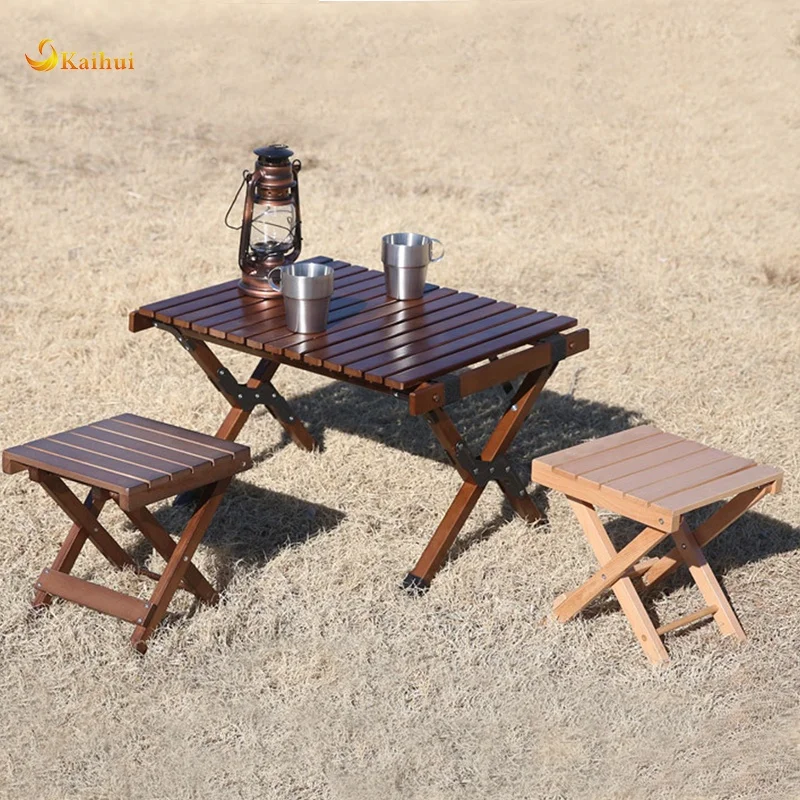 Motion Camping Solid Wood Roll Table 600 Black Beech Wood Folding Picnic Table Bag Included