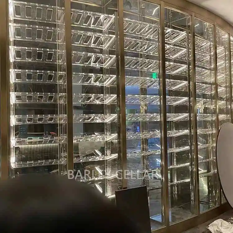 BARLEY cellar high-capacity hotel arch design full glass wine cellar cooler with inverter compressor