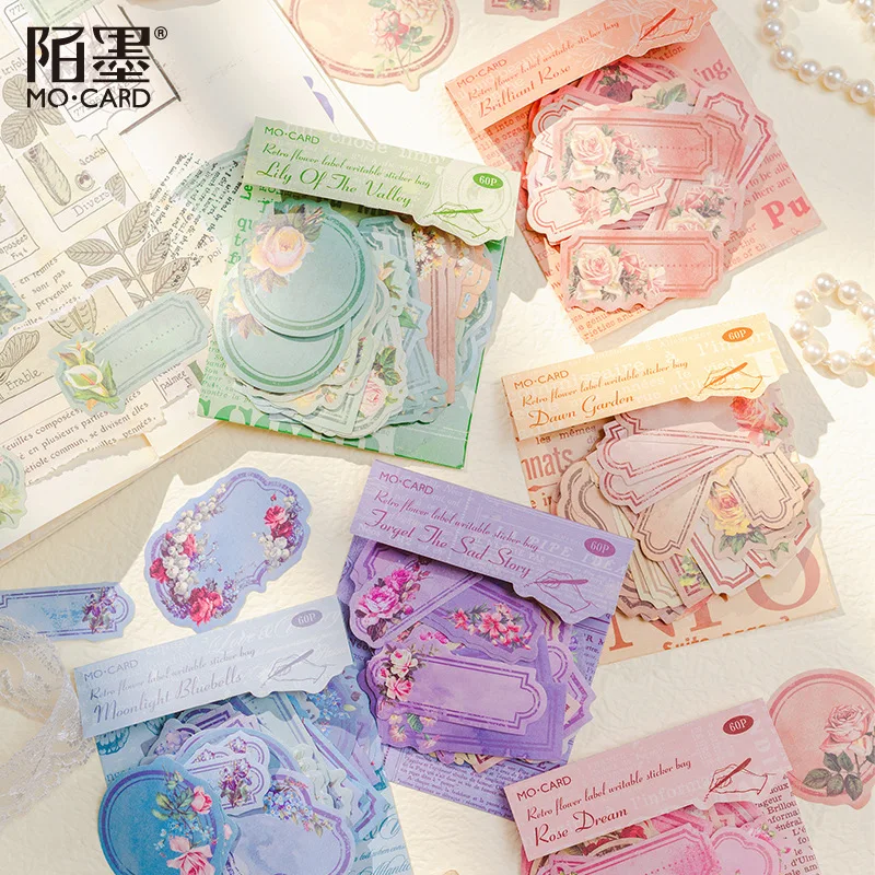 60pcs/pack vintage Flower scrapbooking planner stickers die cut for stationery notebook diary decor