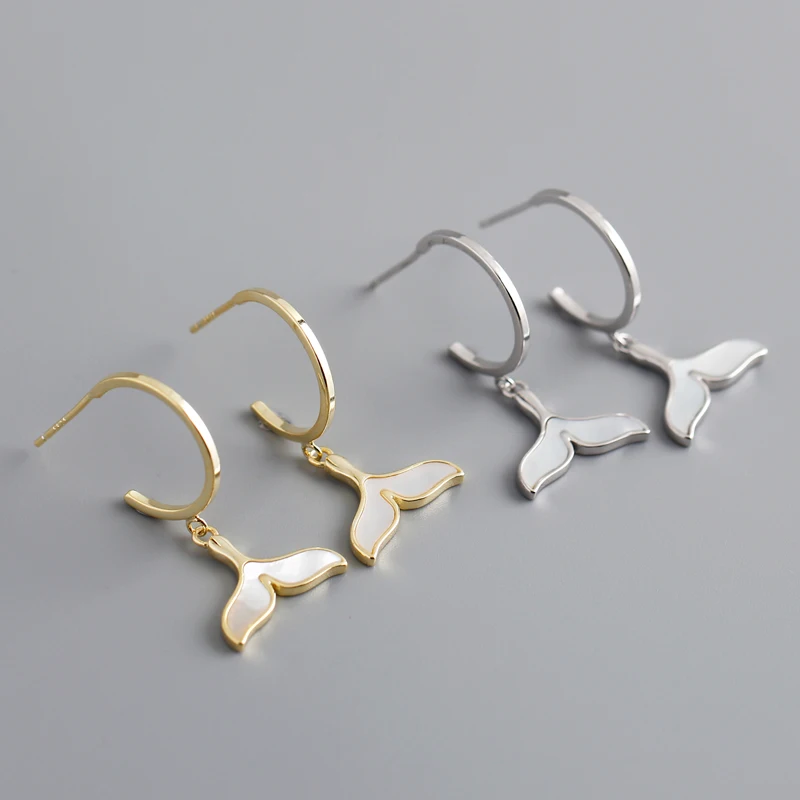Fashion Fashion Jewelry 925 Sterling Silver Summer Earrings Gold Plated Mermaid Shape Fish Tail Silver Stud Earrings for Women