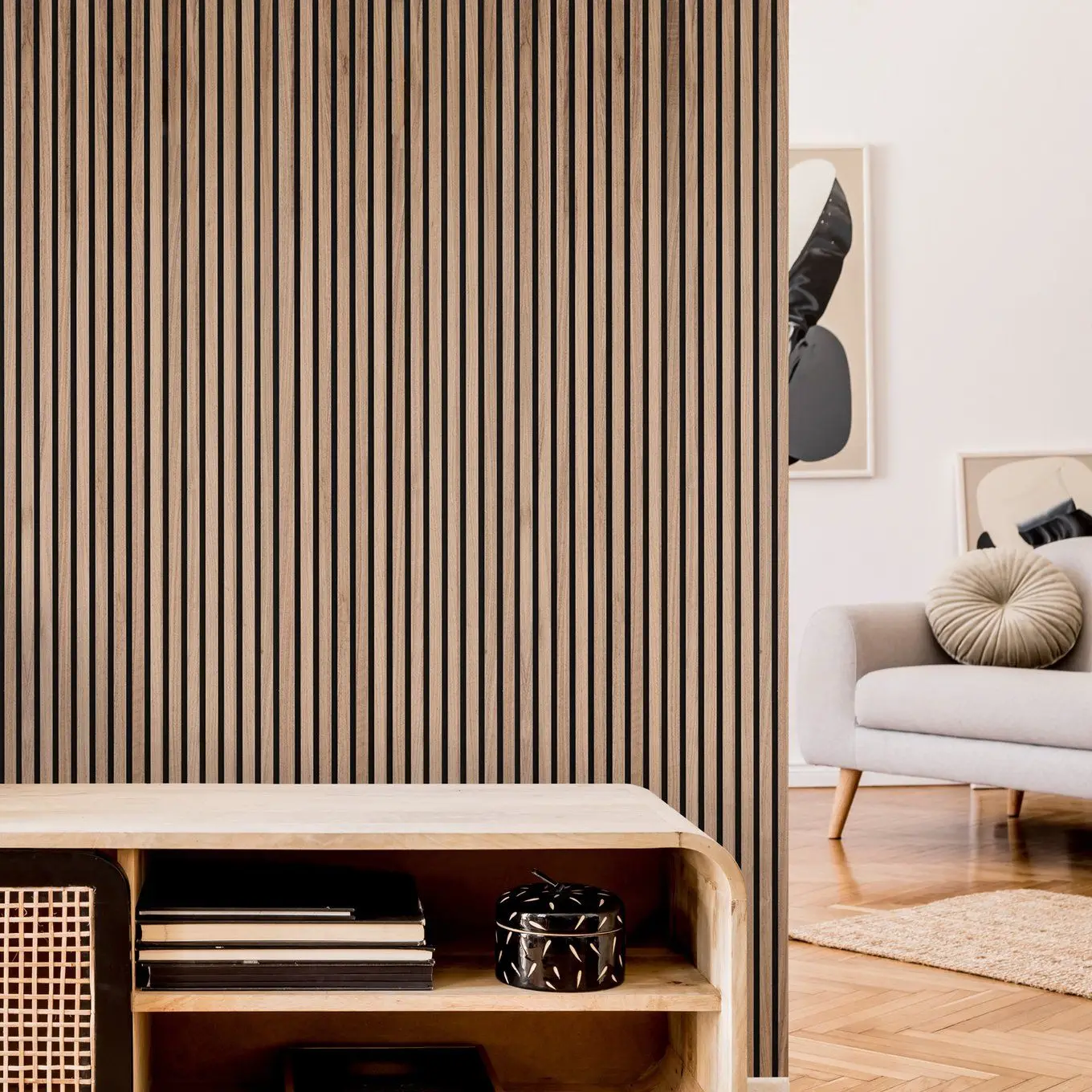 Sound Absorption Construction Decoration Material Polyester Fiber Slat Wood Veneer Acoustic Panel