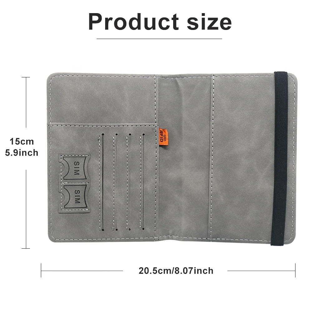 Leather Card Case Travel Document Organizer RFID Blocking Passport Holder Cover Travel Wallet with Elastic Band