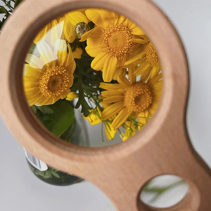 Portable Wooden Pocket Small Mini Handheld Kids Magnifying Glass Toy