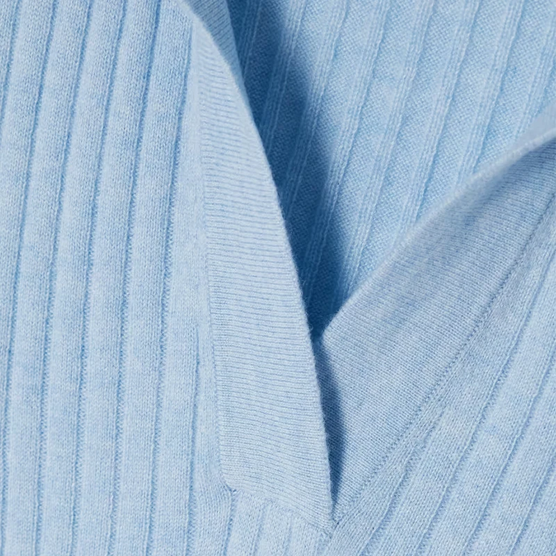 Вязаная одежда от производителя на заказ Новинка весна-осень Небесно-Голубой воротник поло Длинные рукава вискоза вязаный свитер женское платье