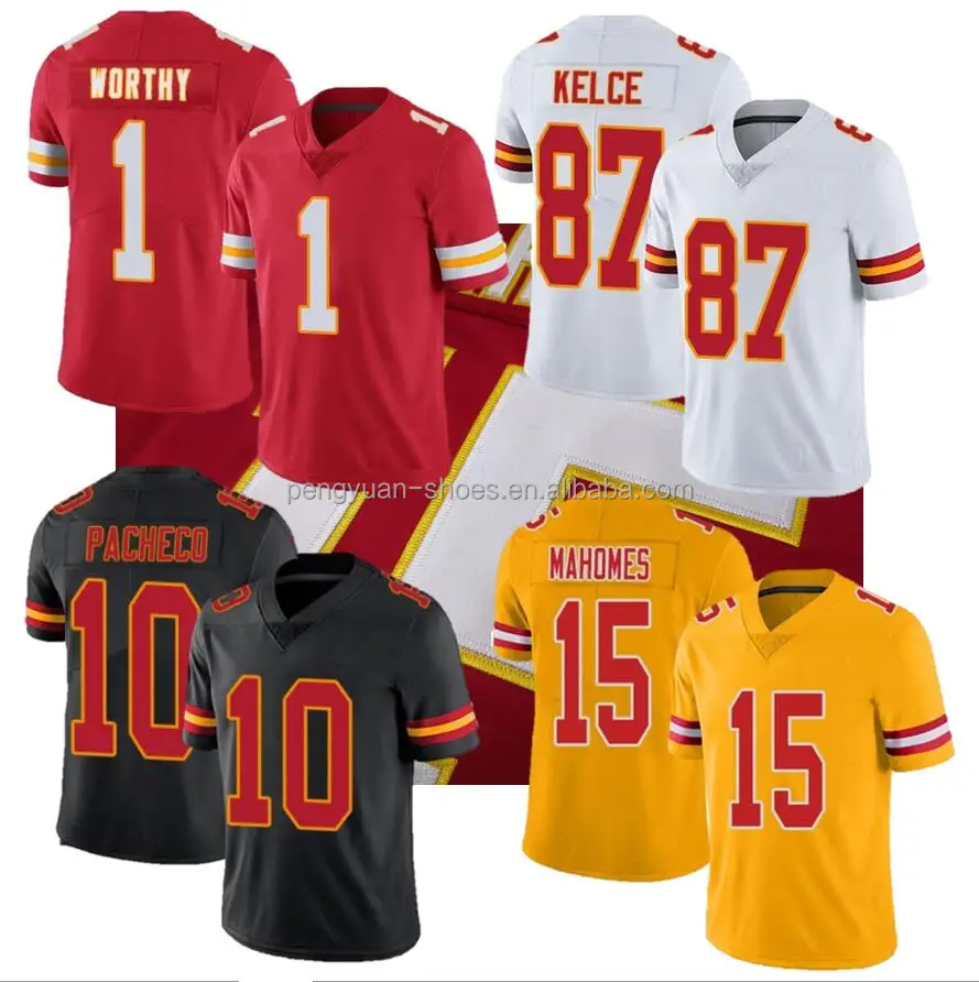 Лучшее качество #1Xavier достойный #15 Patrick Mahomes #87 Travis Kelce #10 Isiah Pacheco Мужская футболка для американского футбола с