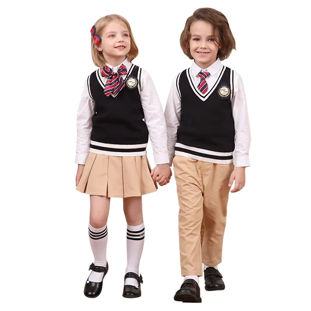 Original primary school uniform designs vest Sweater School suit child dress school uniform For USA and Europe verified supplier