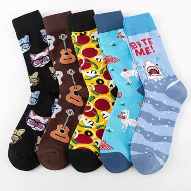 Art cat guitar men happy socks casual trendy man mushroom socks novelty funny shark alpaca socks