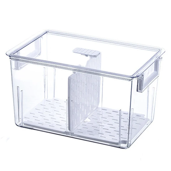 Slideep Food Storage Containers Fridge Produce Saver Stackable Refrigerator Organizer Keeper Foldable lid with Removable Drain