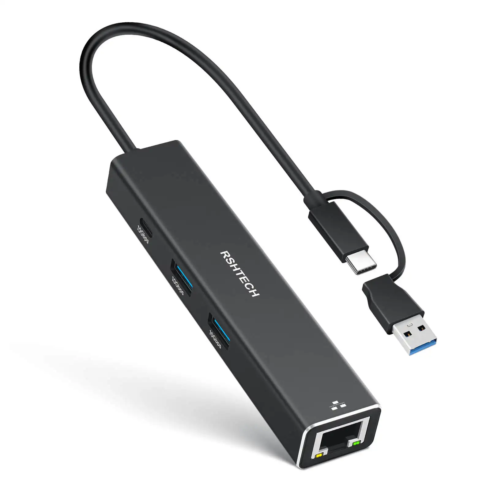 RSHTECH Aluminum 10Gbps Type c hubs Switch Ethernet Adapter Hybrid 2 in 1 Cable 4 in 1 USB Hub 3.1Hub Gen2 for PC