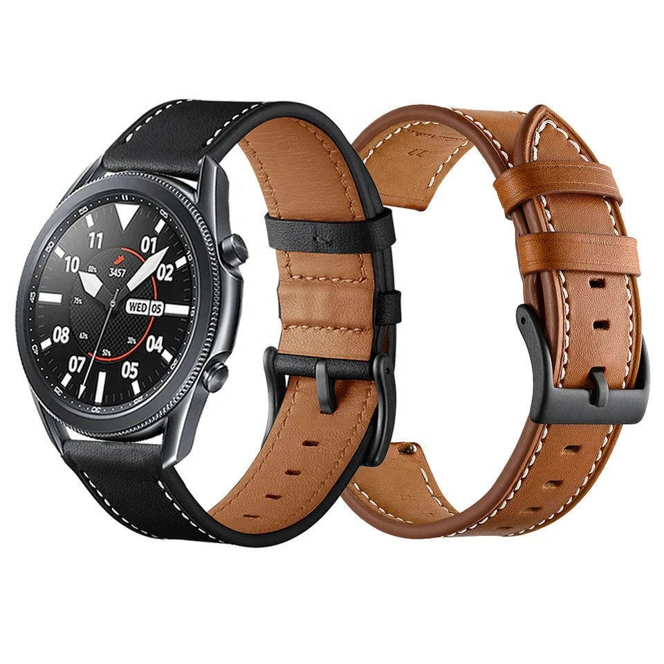 YHQ 22mm genuine leather band for samsung galaxy watch 4 3 strap for huawei gt 2 pro 45mm 46mm watch band