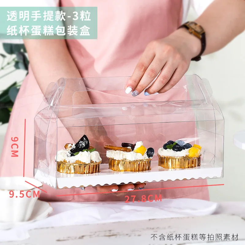 1 2 3 hole PET Portable Pastries cupcake box transparent muffin cup cake boxes with handle eco-friendly cupcake cake boxes