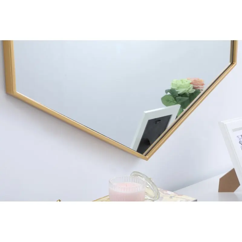
Hexagon brushed brass decorative wall stainless steel framed metal bathroom mirror for vanity 