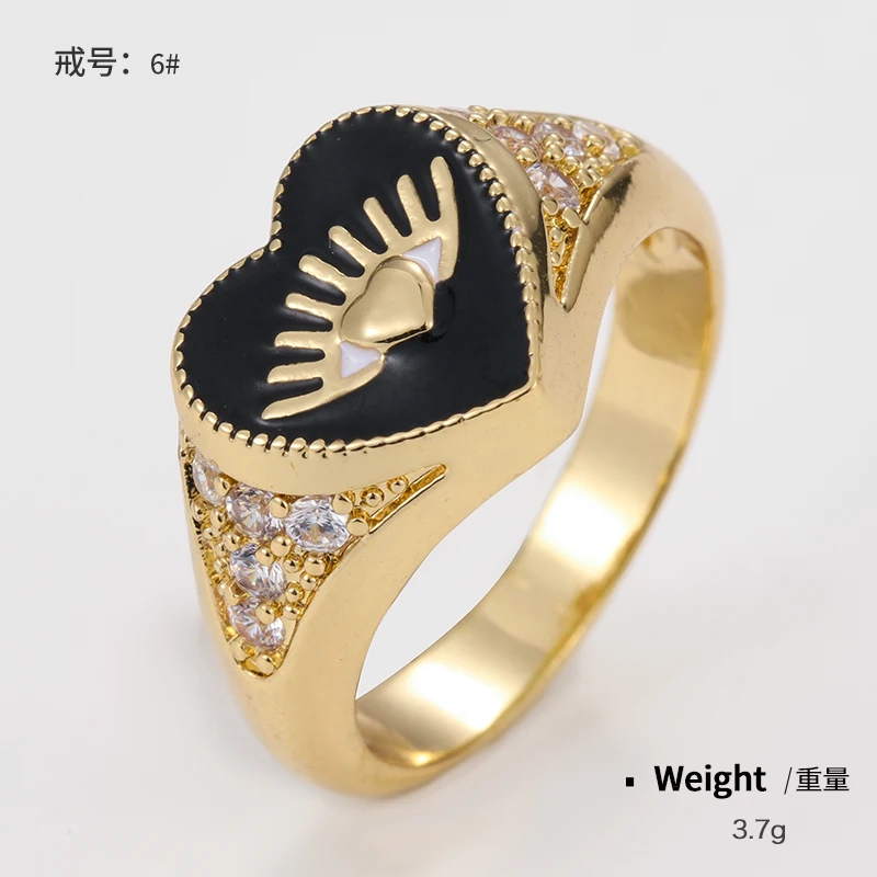 Custom Jewelry Factory Wholesale Copper Eye Ring Chunky Signet Rings Black Enamel Ring For Women