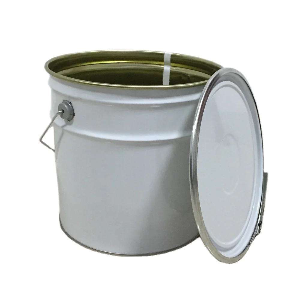 2022 Customized  10/15/18/20 liters white round epoxy floor paint tin can with handle with inner gold lacquered