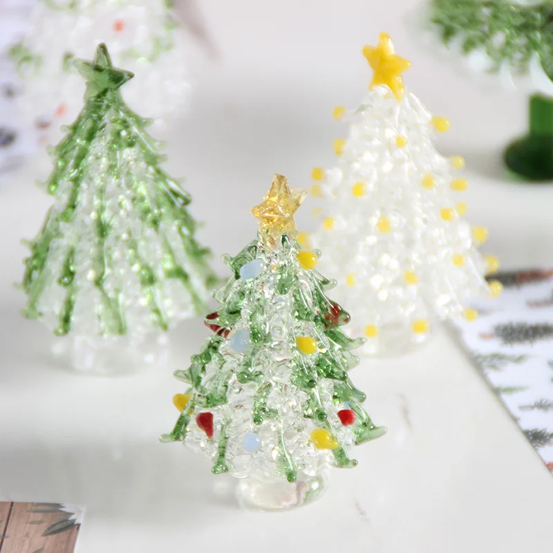 Glass Christmas Tree with LED Lights  , Tabletop Christmas Tree Decor for Fireplace, Home Decor Indoor