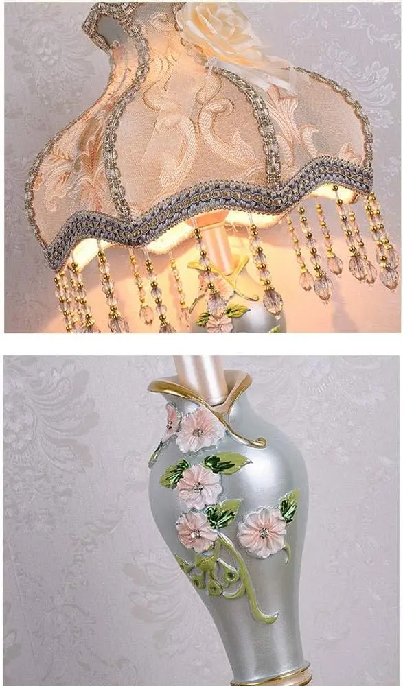 European Princess Warm Table Lamp Mid-Century Desk Lamps Reading Fabric Lamp Shade for Living Room  Bedroom