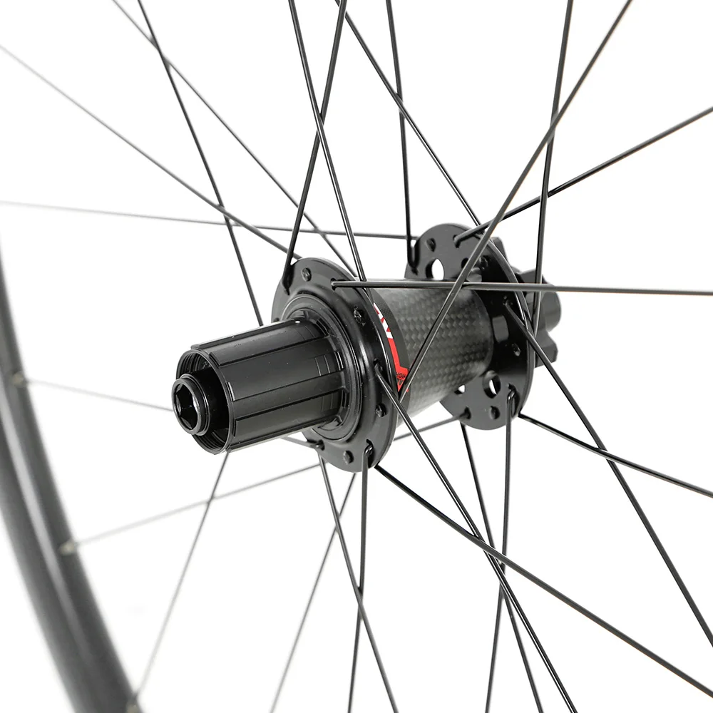 China factory 24 holes 4 bearings 700C carbon wheelsets road bike carbon wheels with 12*142 thru axle disc brake