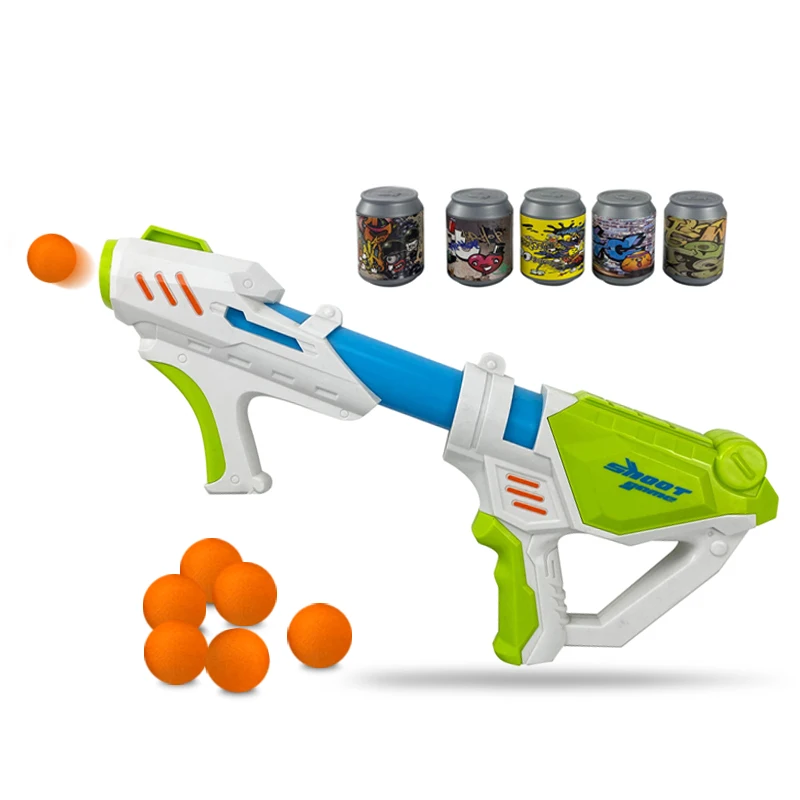 High quality shooting cans rubber ball bullet plastic toy gun for children