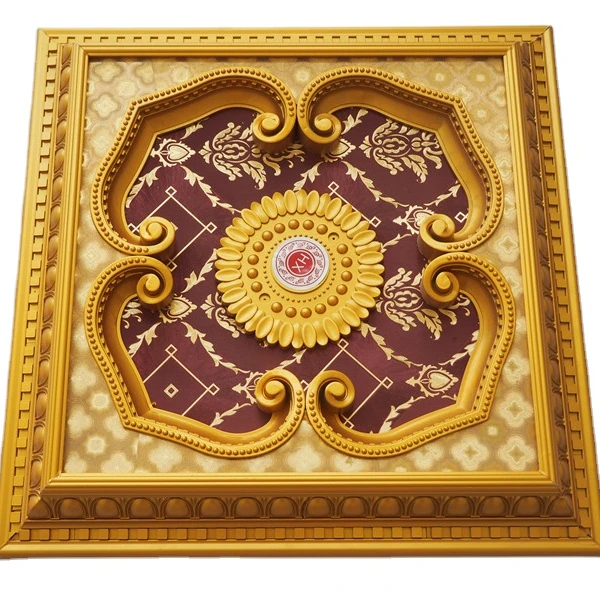 Golden Polystyrene Artistic&Retro Top Wall Panel Ceiling Tiles Medallion for Light Decoration
