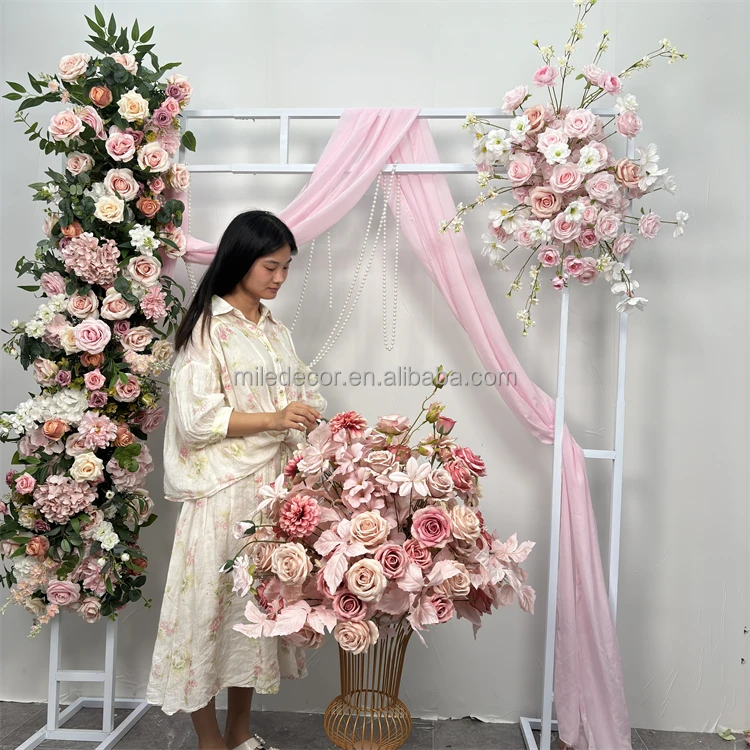 Event Decoration Hot Pink Runner Flower Boho Wedding Artificial Flowers Arch Panels
