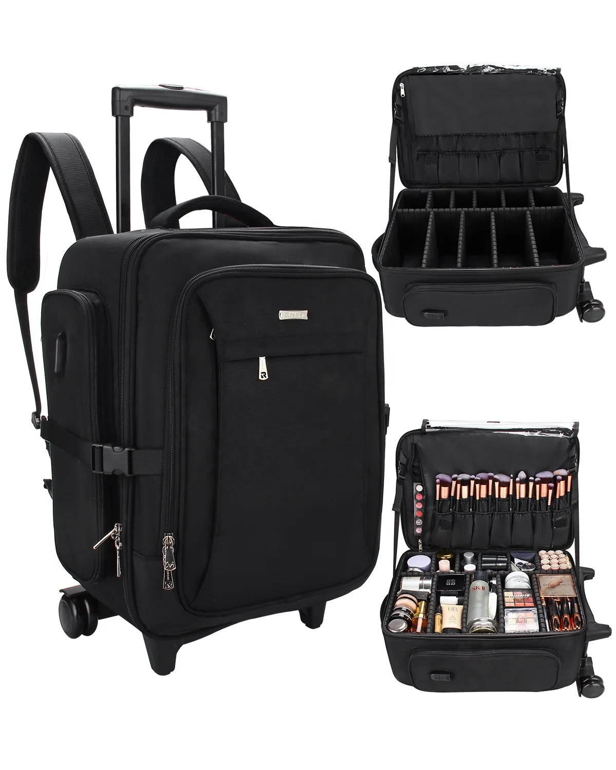 Relavel 2022 New Professional  Multifunctional Travel Train Case Rolling Nylon Makeup Artist Backpack Bag
