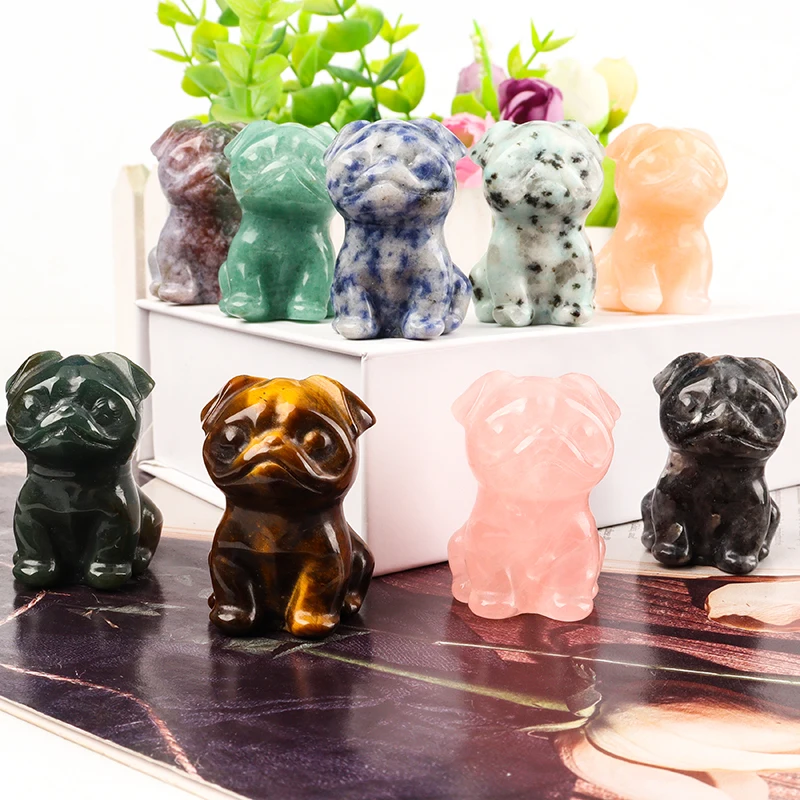 Hand-Carved Natural Yellow Jade Dog Figurine Gemstone Healing Crystals Pocket Stones Nautical Style Collectibles Room Decor