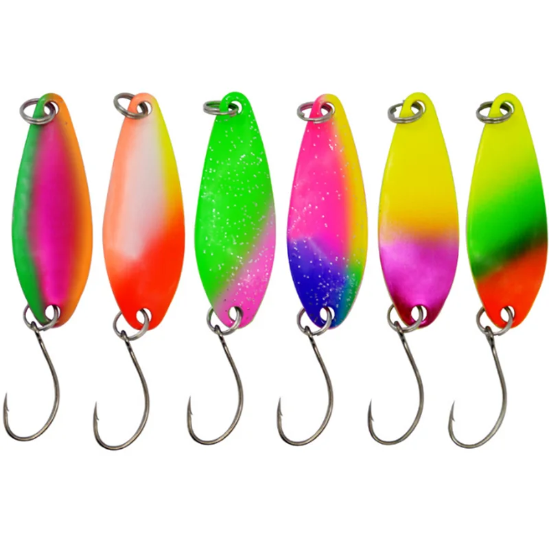New 6 colors 5g 4cm spinner baits sea horsemouth metal spoon lure kit trout hard fishing lure for bass