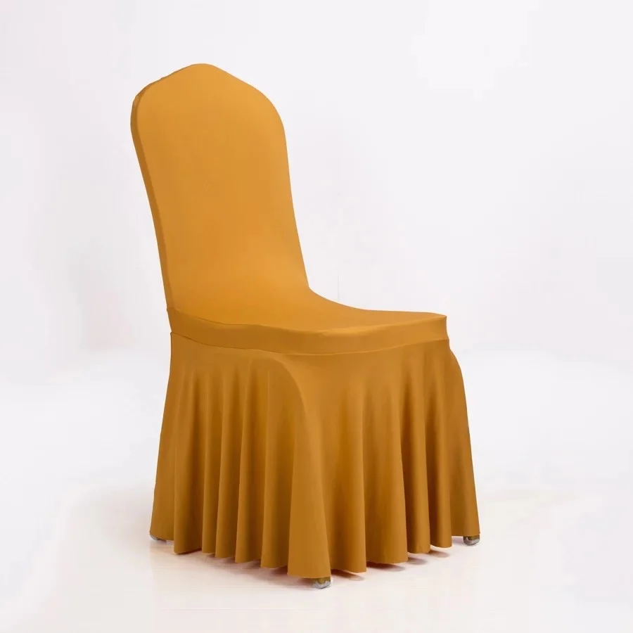 White Hotel Restaurant Wedding Pleated Chair Cover Lycra Chair Cover For Banquet Cheap Spandex Chair Cover 300gsm Heavy Fabric