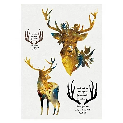 Custom ShadowTemporary Tattoo  Deer Horn Black English Stickers Waterproof Women Hand Animal Tattoos Adult Men Body Art Sheet