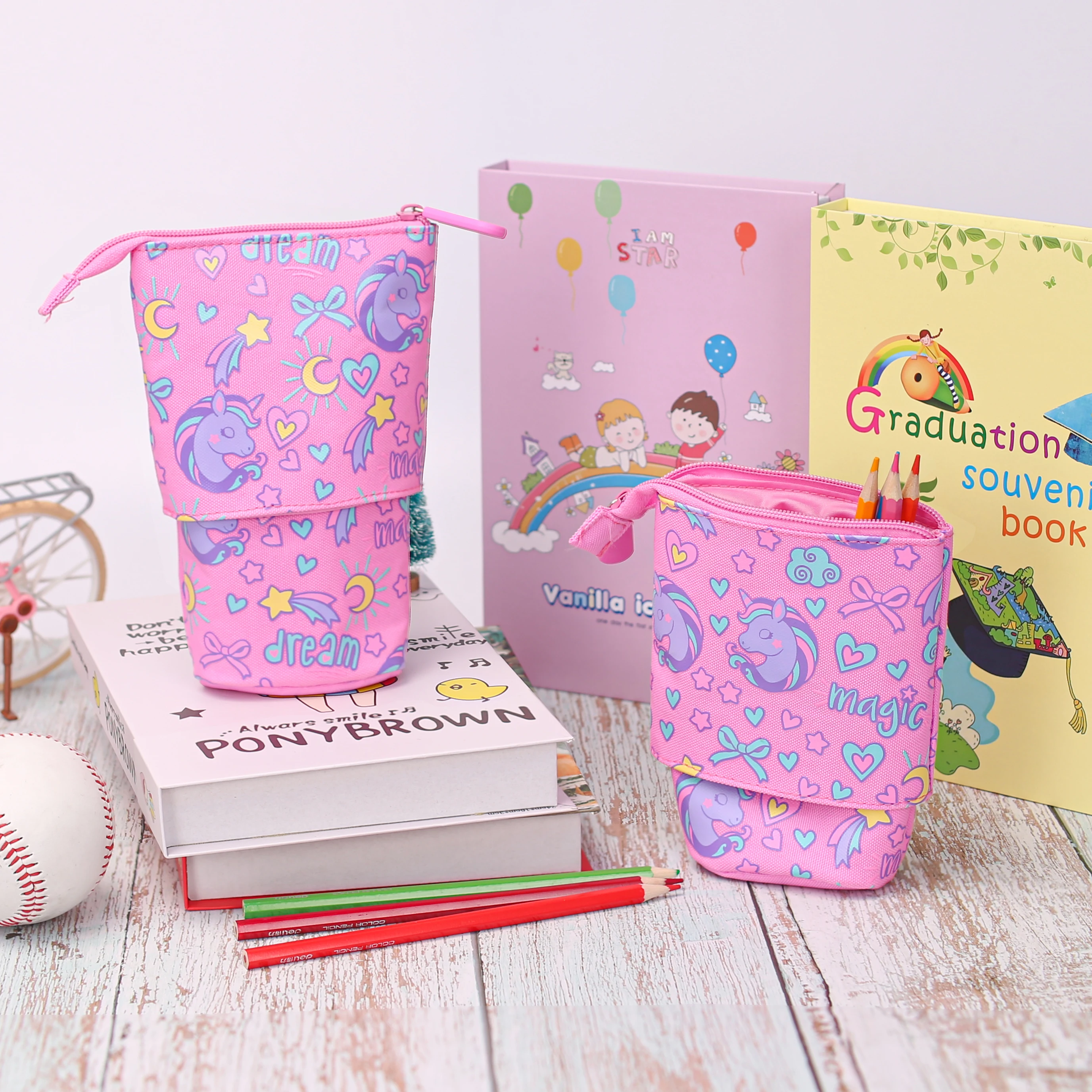 Custom Cute School Stationery Bag Cartoon Kawaii Leather Pencil Case For Girls