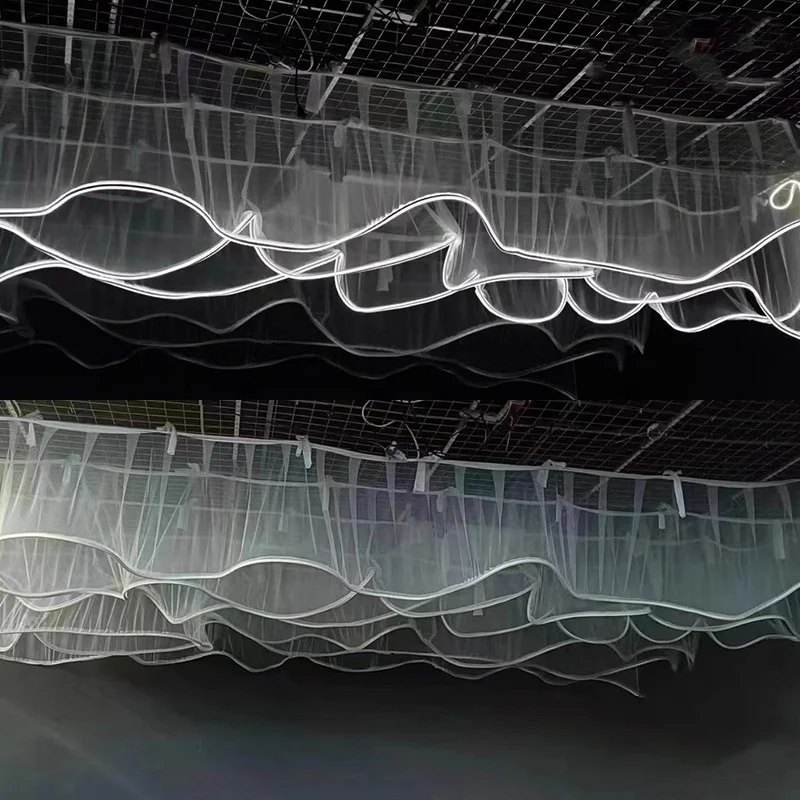 Luminous Wave Ceiling Gauze Curtain LED Light Strip Wedding Drapes Ceiling Decorative Props
