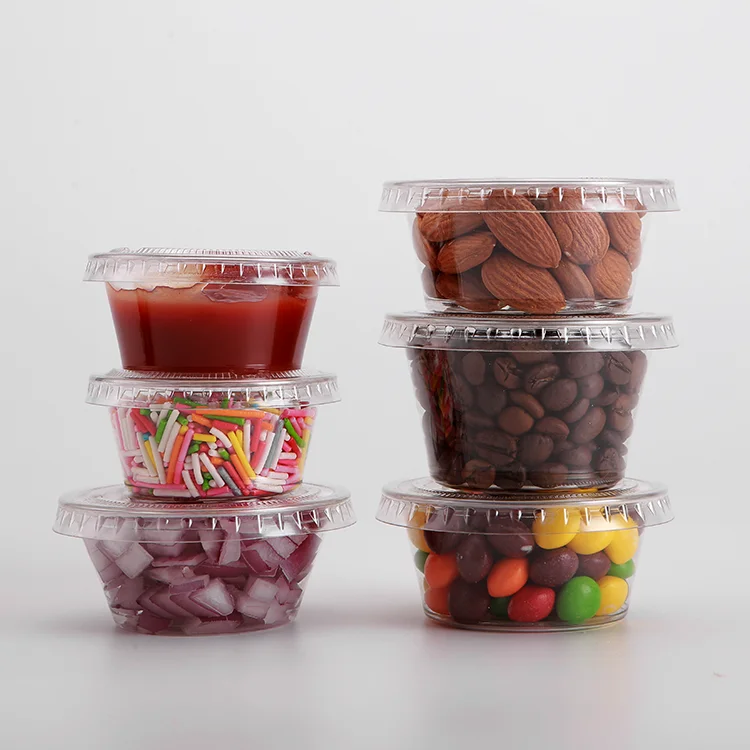 Transparent E-co Friendly 2 Oz Small Take Out Sauce Soy Packing Plastic Takeaway Disposable Sauce Cup With Lid
