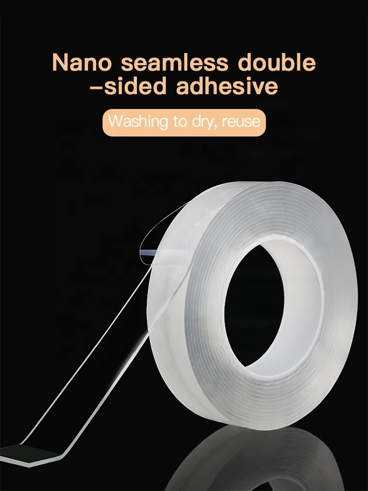 5M Flexographic Reusable Removable Double Sided Outdoor Mounting Cinta Transparent Nano Tape With Adhesive Tape