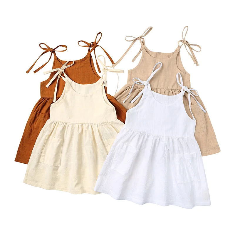 kids girls clothing summer dresses baby dress girl birthday party skirts linen cotton children clothes wholesale casual dresses