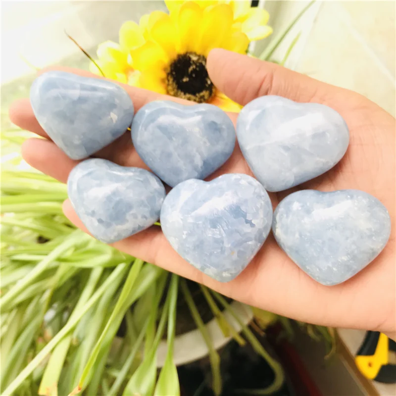 Wholesale natural small size  blue calcite crystal hearts blue celestite heats for gifts