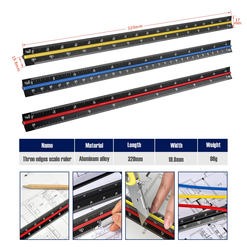 High quality Folded angle ruler Triangular Aluminum Scale with 30 cm Architect Ruler sets