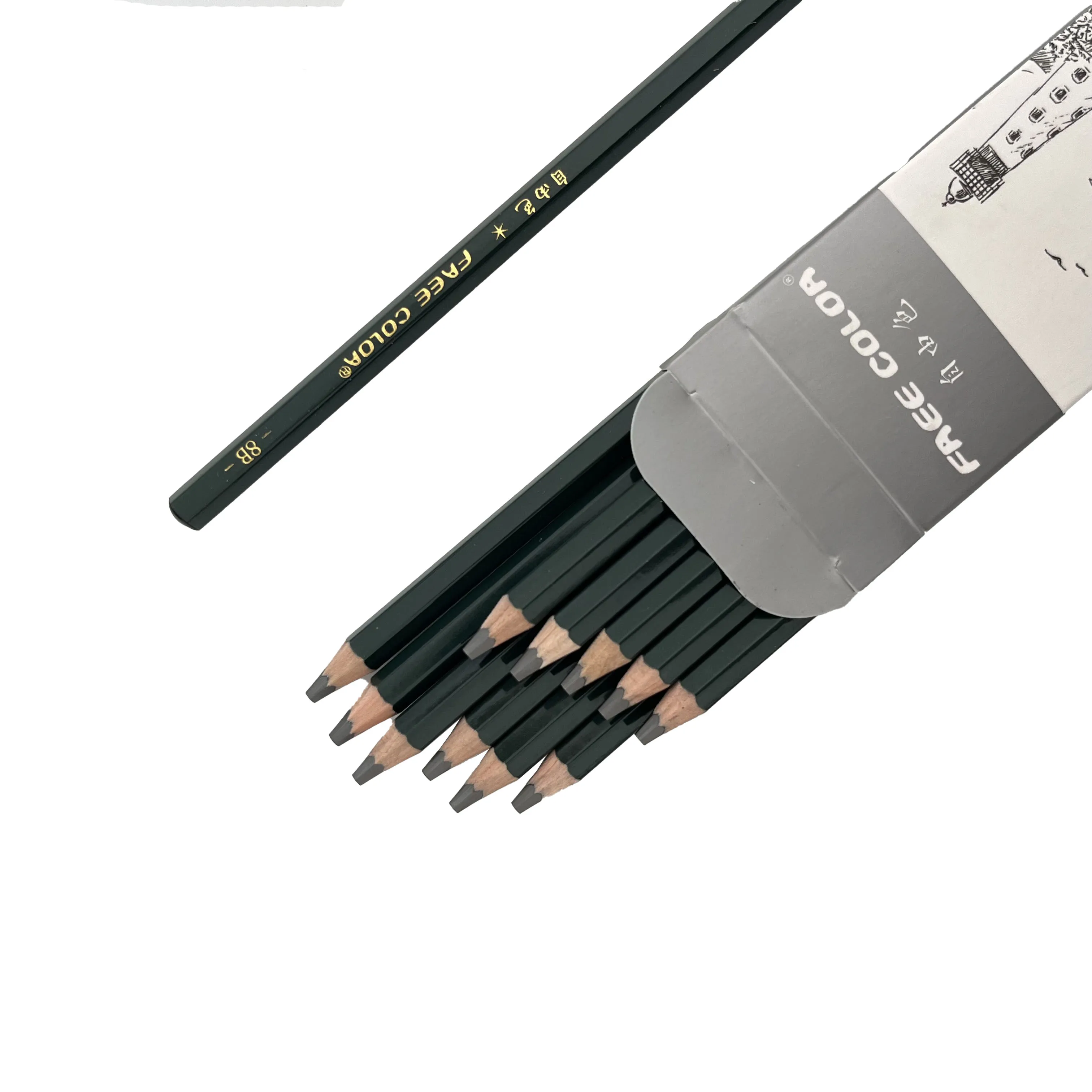 High Quality 8B Pencil Set Wholesale Linden Wooden 12 Pcs 8B Pencils Set Graphite Pencil Set