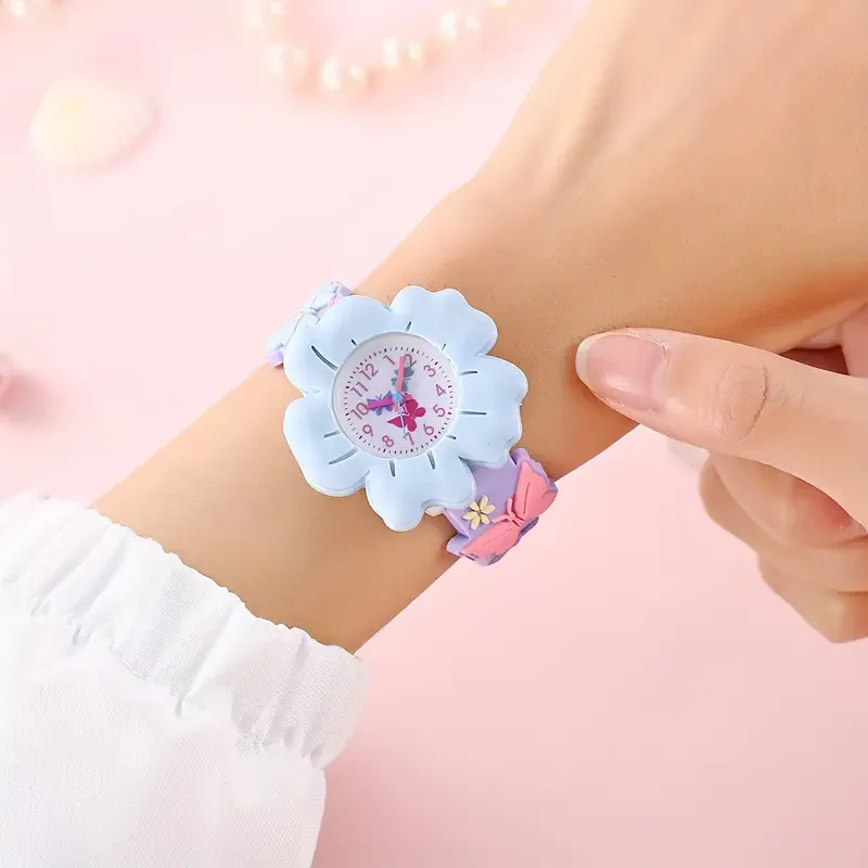 Cartoon Flower And Butterfly Design 3D Wrist Watch For Girls
