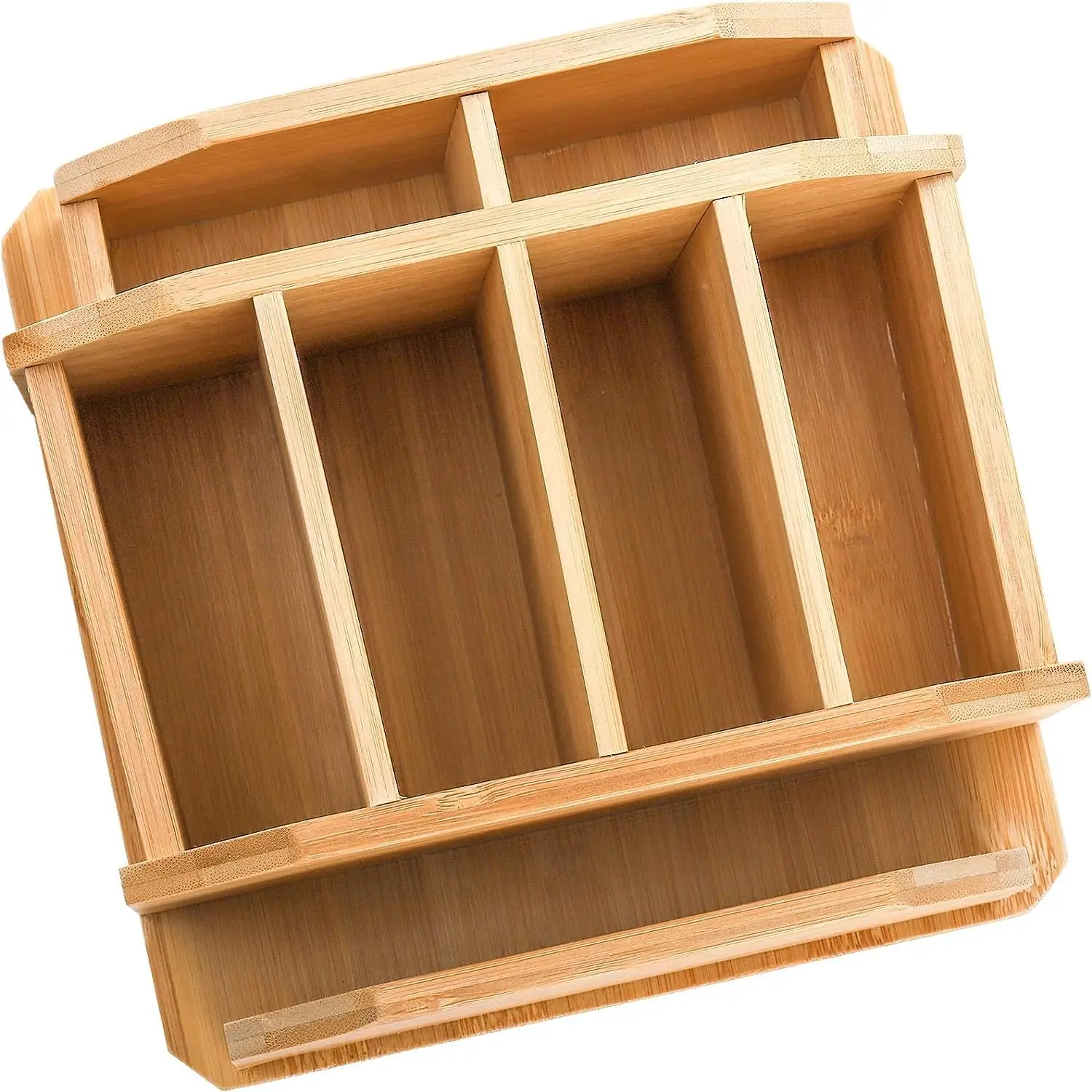 Wholesale Bamboo Rotating Remote Control Holder for Table 7 Compartments Office Supplies Organizer 360° Spinning Desktop