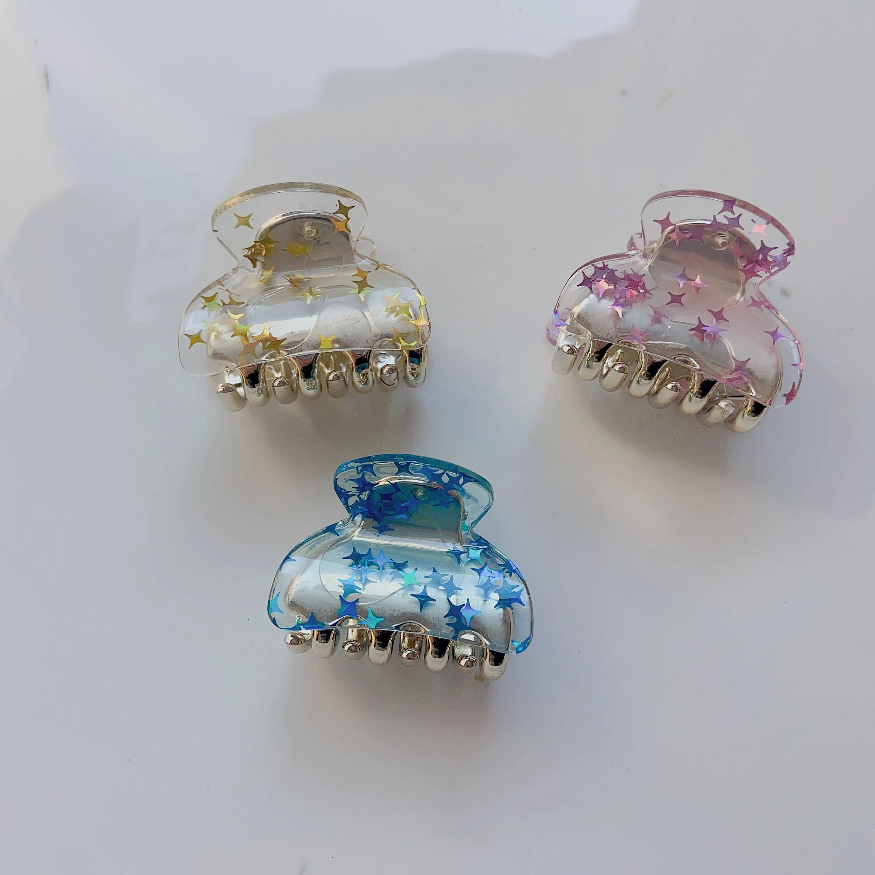 4CM Mini Small Girls Star Sequin Clear Acetate Hair Claws Clip haarklem