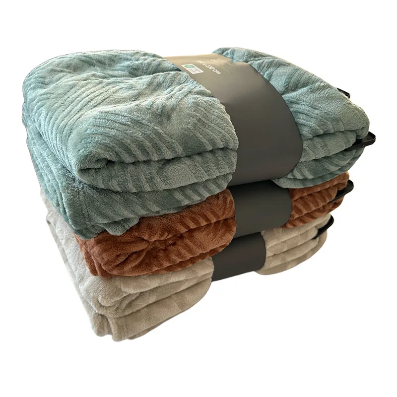 Export to Europe foreign trade embossed flannel blanket bed sheet with hanger coral velvet brushed blanket wholesale