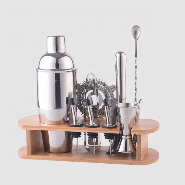 
Factory Direct 700ml brushed stainless steel cocktail shaker set cocktail set wood 