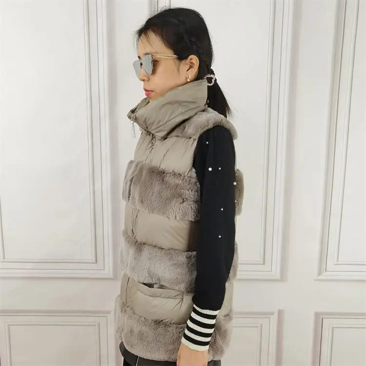 MONETCAT Real bunny fur coats for women winter sweater down and rex vests