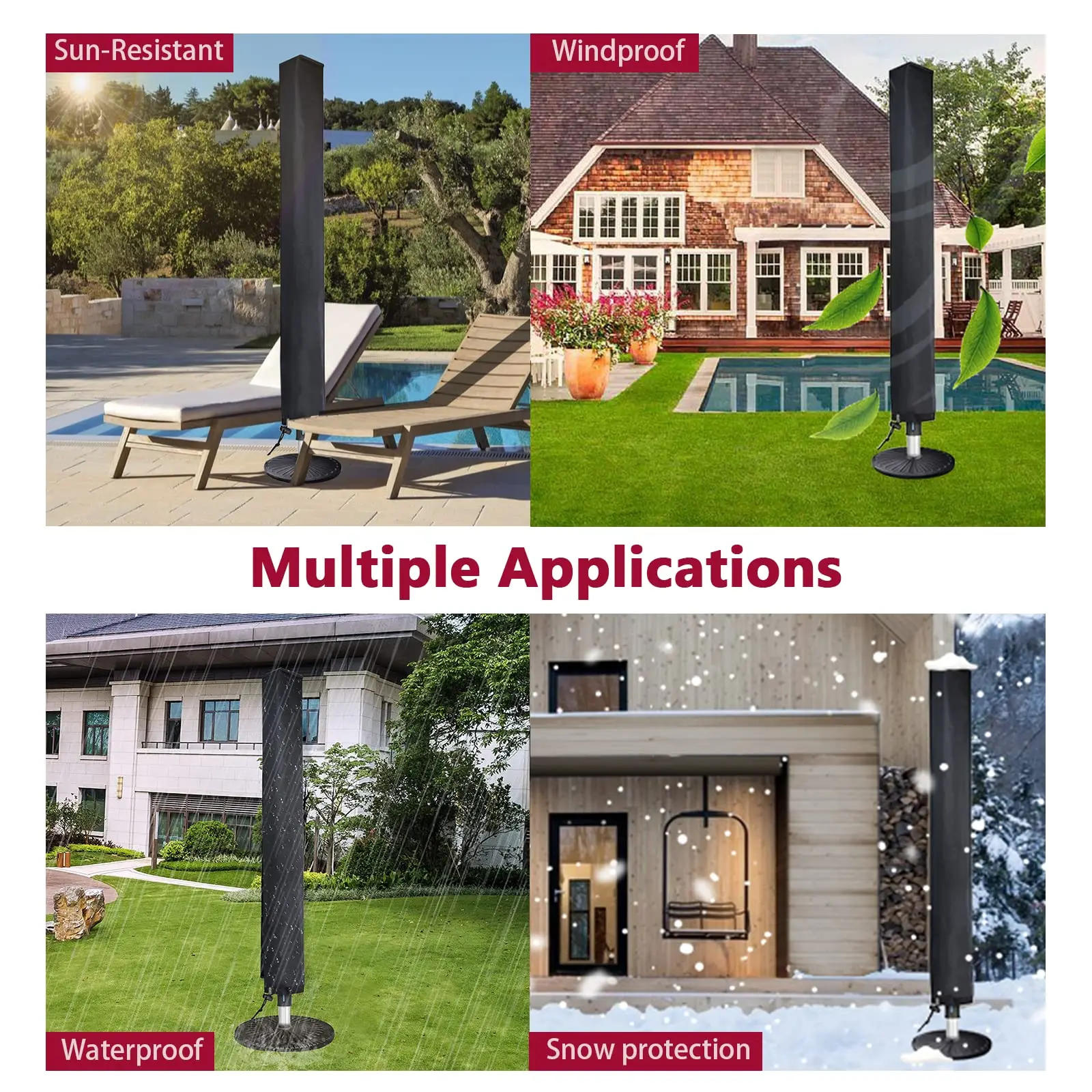 Tear Resistant 600D Oxford PVC Coating Garden Parasol Cover Waterproof Patio Umbrella Covers