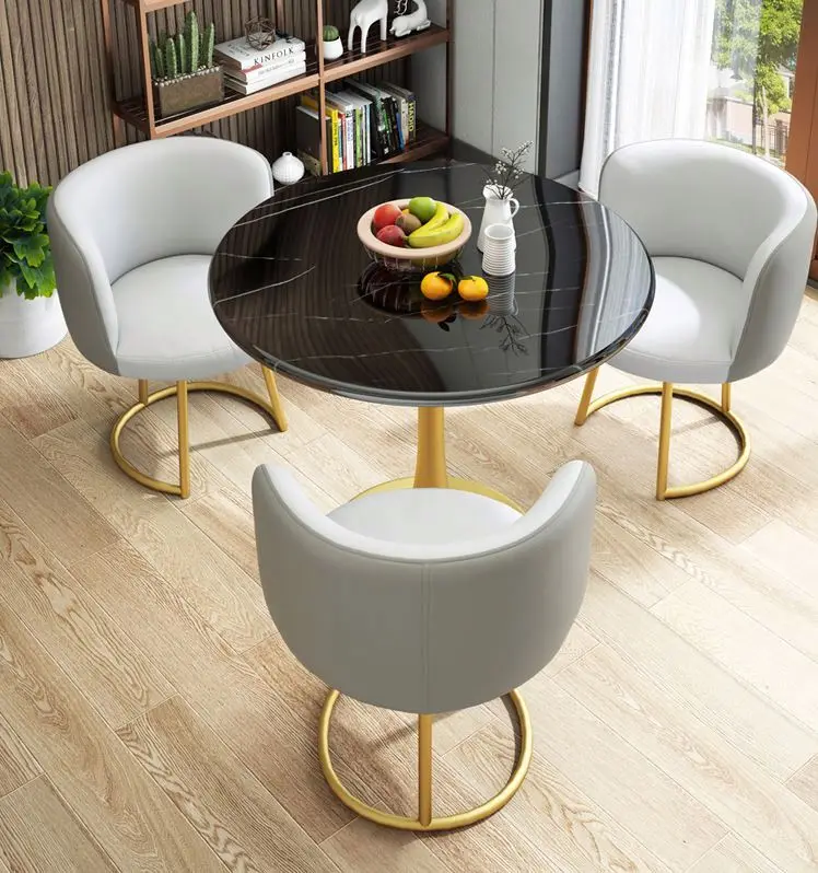 Modern Custom Bar Restaurants table Cafe Shop Gold Wroght Metal Iron High Marble Table and chairs set