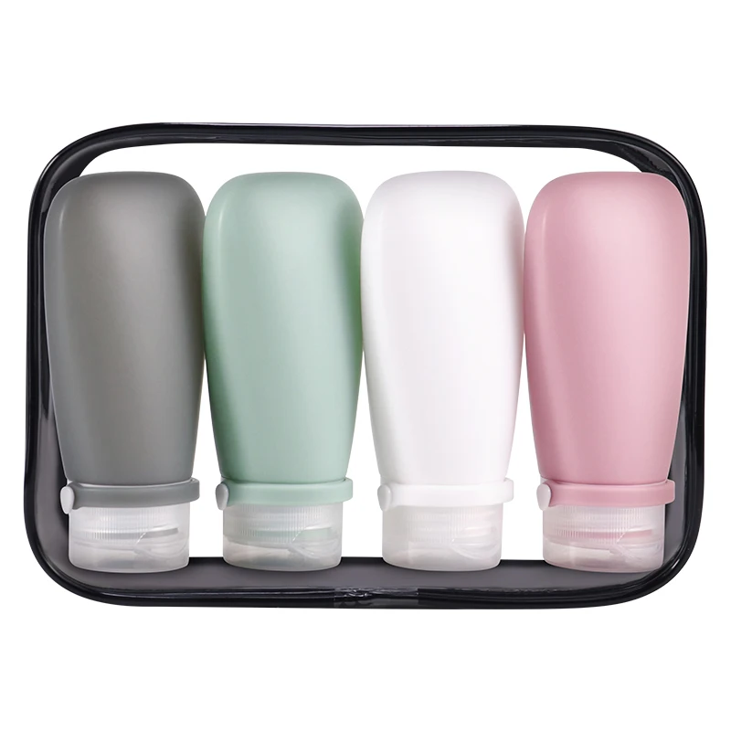 Reusable Portable Plastic Small Empty 90ml 4 in 1 Silicone Travel Size Shampoo Lotion Container Dispenser Bottle Kit Set Bottles