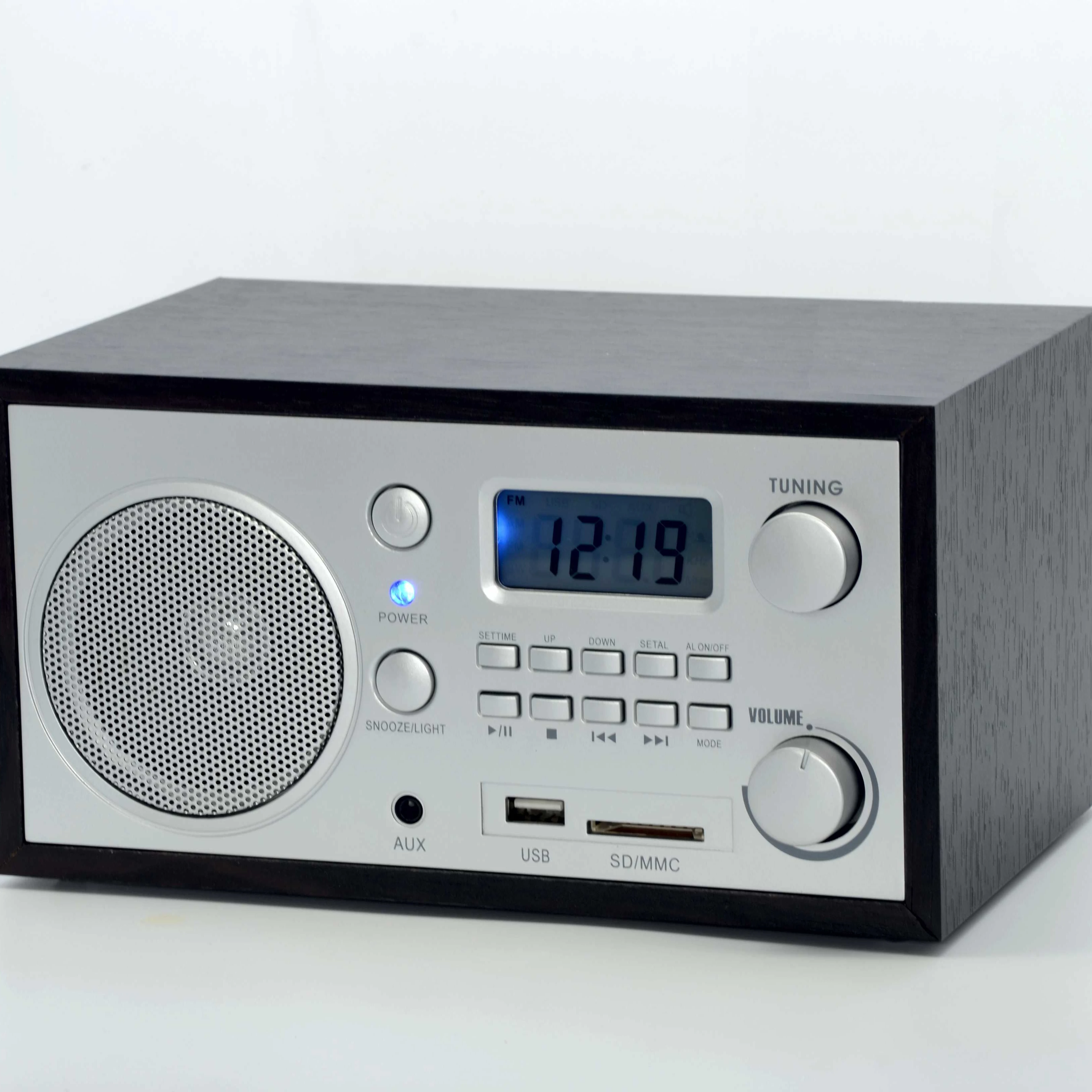 Ретро радио Будильник OEM USB ЖК-дисплей FM AM Band Питание Батарея стиль AUX перезаряжаемый Ross Поддержка